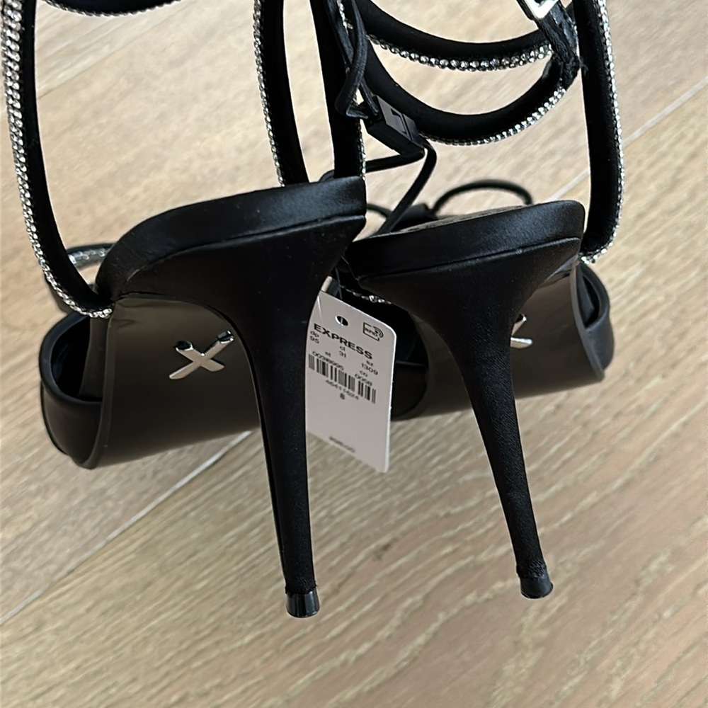 Express Rhinestone Bow Embellished Strap Pumps - Picture 9 of 9